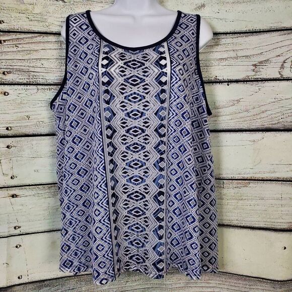 Cato Blue Geometric Print Sleeveless Tank Top Women’s XL - Picture 1 of 6